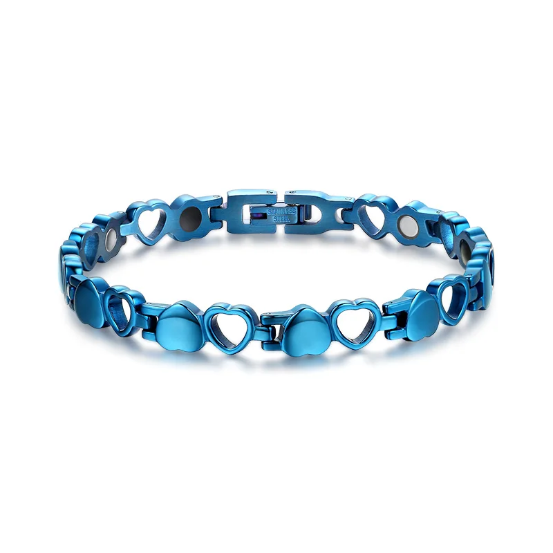 Магнитные браслеты Vinterly для женщин, цепочка в форме сердца, женский браслет, германий, энергия для здоровья, браслет из нержавеющей стали, женские преимущества - Окраска металла: blue