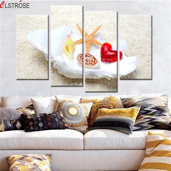 

CLSTROSE Decor Posters Living Room HD Printed Painting 4 Panel Beach Sea Shells Starfish Modern Abstract Wall Art Picture Home