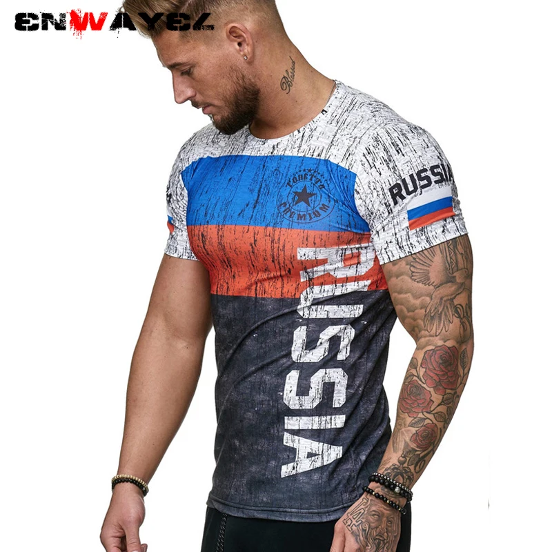

ENWAYEL 2019 Summer New Slim Fit T Shirt Men Tops Tees Casual Male t-shirt Short Sleeves Print Muscle Man tshirt Fitness russian