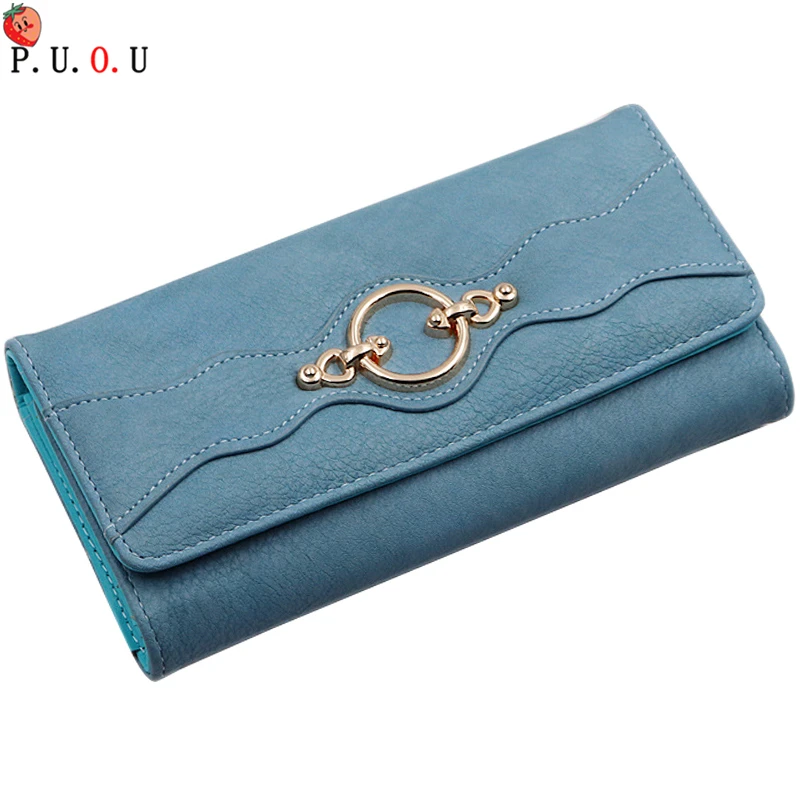 

PUOU 2019NEW Womens Wallets Purses Plaid PU Leather Long Wallet Hasp Phone Bag Money Coin Pocket Card Holder Female Wallet Purse