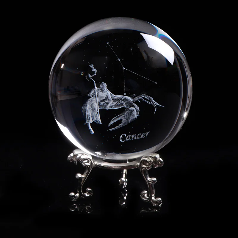 Миниатюрные раковые шары зодиака K9 искусственный кристалл 3D лазерная гравировка Созвездие Глобус домашняя декоративная Сфера - Цвет: ball with silver bas