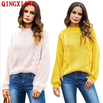 

5 Colors S-XL Women Lazy Style Solid Yellow Capes Loose Poncho 2019 Autumn Knitted Bat Sleeves Sweater Twisted O Neck Pullover