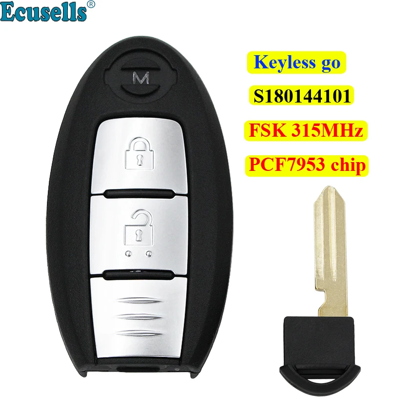 

keyless-go 2 button remote key FSK315 MHz with PCF7953 chip for Nissan New X-trail S180144101 with Orignal PCB + insert key