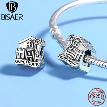 

BISAER 925 Sterling Silver Sweet Home, Our Love Big House Beads Fit Original BISAER Charm Bracelets DIY Accessories Mother Gift