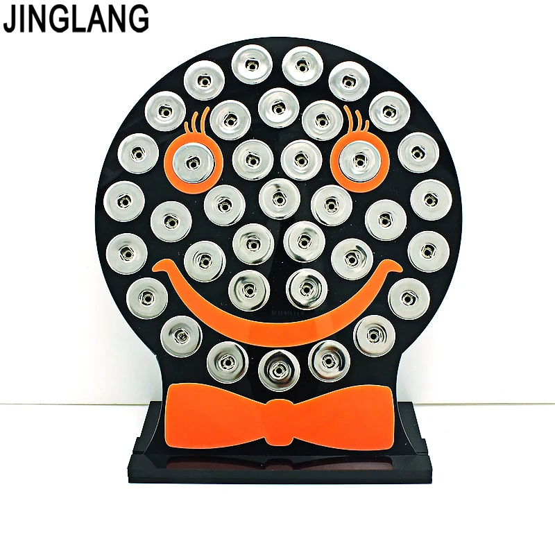 

JINGLANG Fashion Jewelry Displays Black Acrylic Smiling Face Interchangeable 18mm Snap Button Displays Stand Case Board