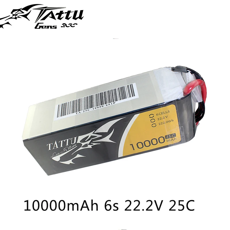 Литий-полимерный аккумулятор tattu 6S 10000mAh Lipo 22,2 V 25C БПЛА батарея для квадрокоптера рамка FPV Дрон заряжаемая батарея