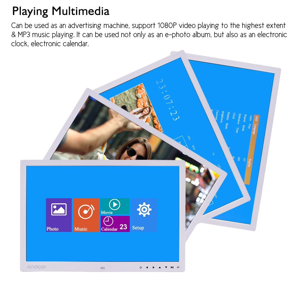Andoer обновленный 17 дюймовый светодиодный цифровой фоторамка электронный фотоальбом 1080P рекламная машина 1440*900 с пультом дистанционного управления