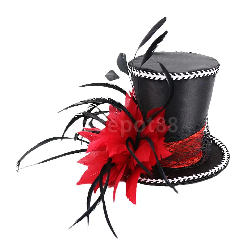 Винтаж перо чародей топ шляпа Свадьба Ascot гонки вечерние женские Свадебный костюм нарядное платье - Цвет: Red