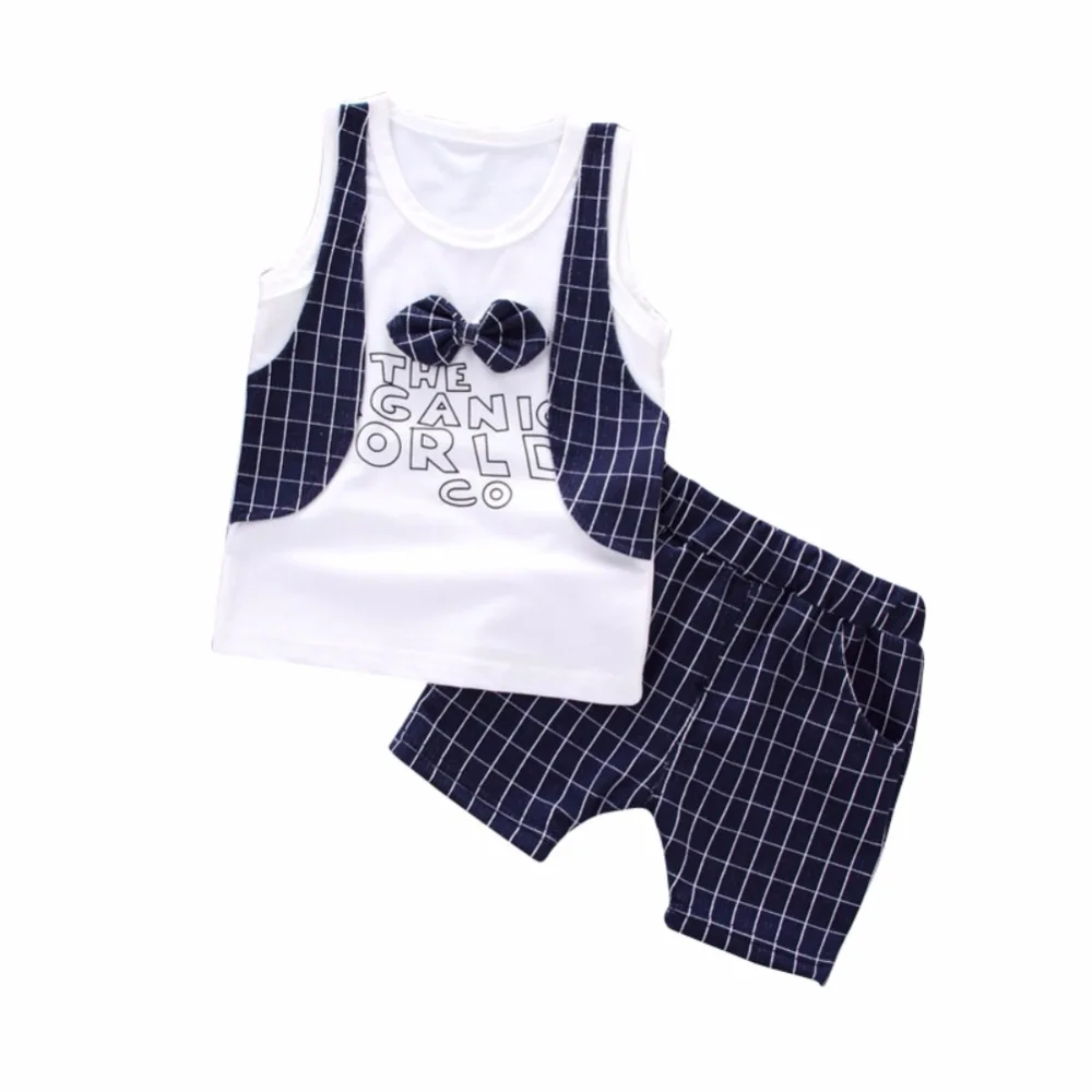 

Children's Clothing Summer Spring Cotton Baby Boys Clothing Sets Children Vest Fake Two Jacket Tops+ Shorts Suits