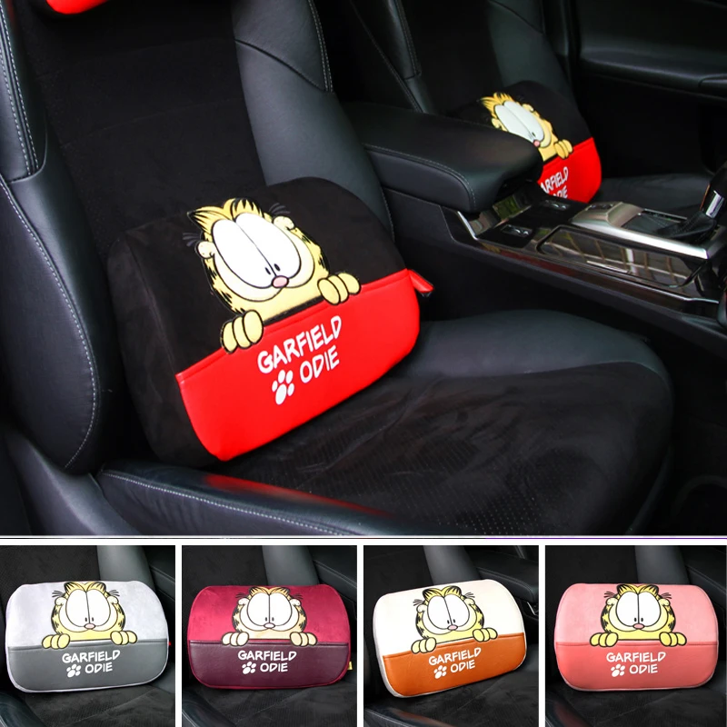 

Cartoon Garfield Cat Printing Car Waist Support Pillows Memory Cotton Leather Auto waist Cushion Cover for Seats Accessories