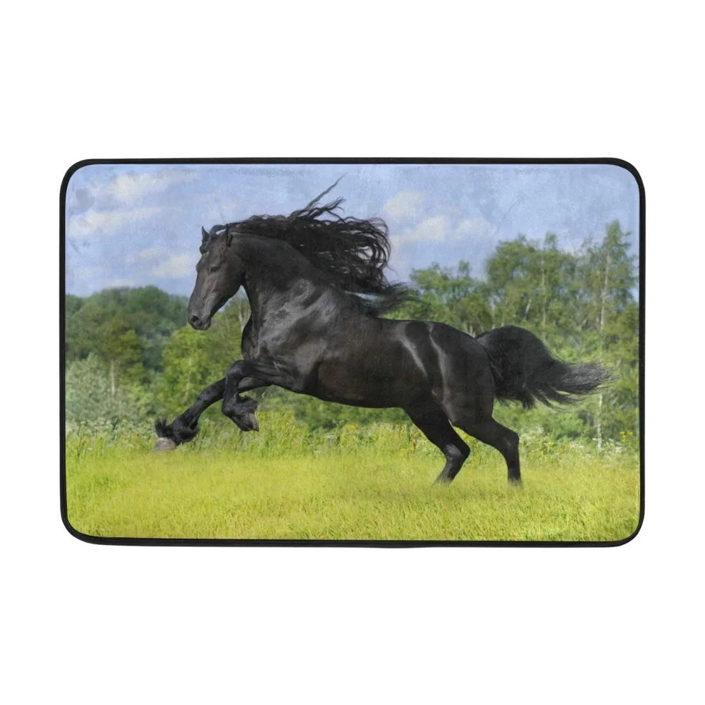 Running Horse Pattern Bath Mats Anti Slip Bathroom Mat Set Coral Fleece Floor Bath Mats Washable