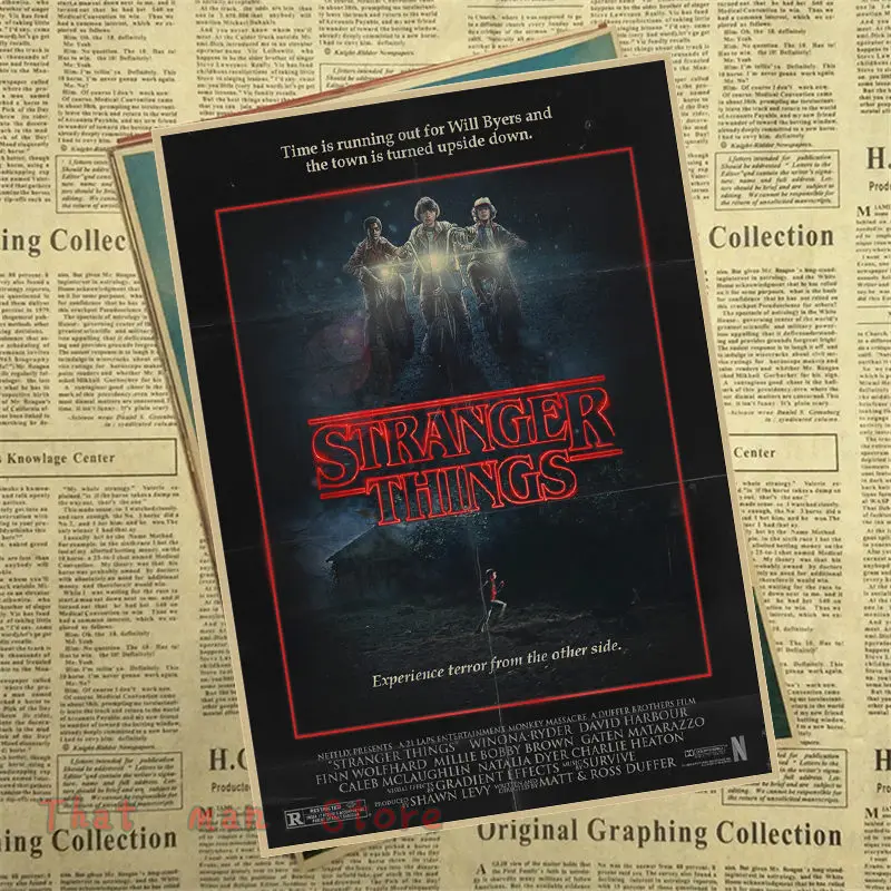 Наклейка на стену очень странные дела 42 х30 см|wall sticker|poster retroretro poster |
