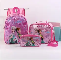 Рюкзак принцессы Эльзы и Анны, школьная сумка с ланчем и пеналом, набор 3 для детского сада, дошкольные школьные сумки для малышей