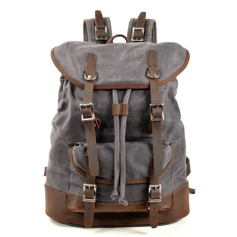 Mannen Grote Capaciteit Canvas Rugzak Vintage Militaire Waterdichte Laptop Daypacks Student Lederen Schooltassen Mannelijke back pack Mannen Grote Capaciteit Canvas Rugzak Vintage Militaire Waterdichte Laptop Daypacks Student Lederen Schooltassen Mannelijke back pack