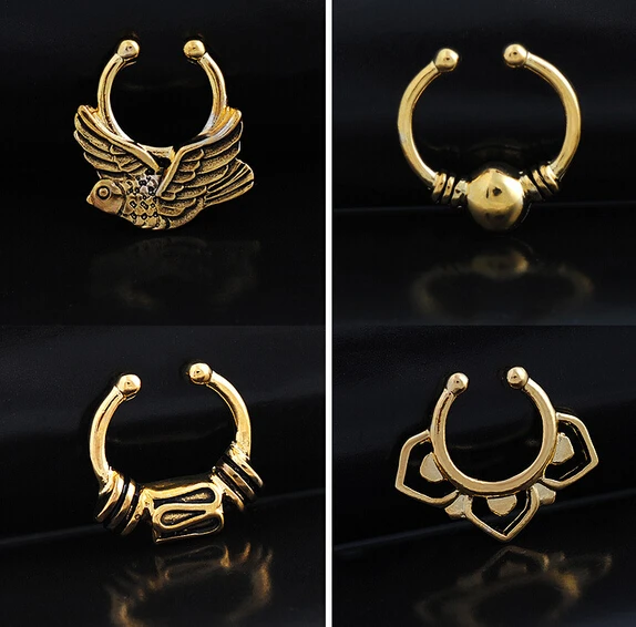 

2015 Sale Ear Plugs 12 Pcs/lot Non-piercing Fake Nose Ring Clip On Piercing Rings Stud Punk Goth False Septum For Clicker Steel