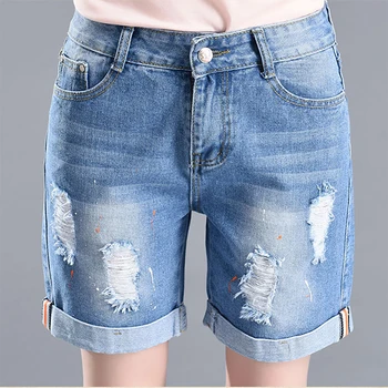 

Plus Size 2019 Summer Shorts For Women Loose Cuffs Straight Short Jeans Lady Denim Pants Stretch Women Trousers Calca Feminina