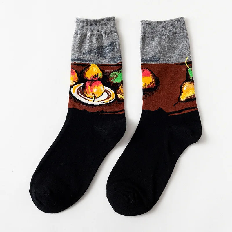 Носки с рисунком Ван Гога, Harajuku, милые хлопковые розовые носки для женщин и мужчин, короткие носки, новинка, смешной Рисунок, корейские короткие носки с принтом