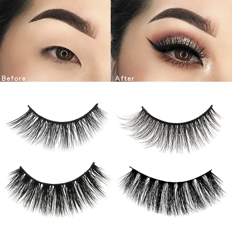 1Pair Black Natural Long Thick False Eyelashes kits Makeup 3d Mink