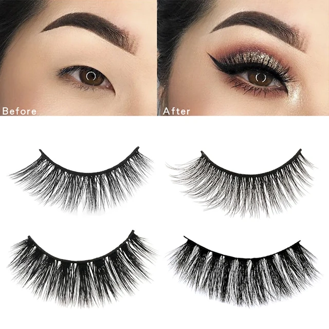 1Pair Black Natural Long Thick False Eyelashes kits Makeup 3d Mink