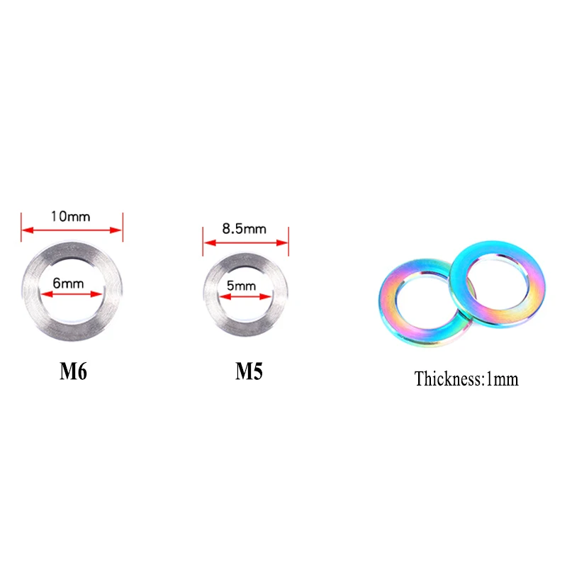 RISK-espaciador de perno de titanio para bicicleta, arandelas de tornillo de freno de vástago de bicicleta, junta para pernos de bicicleta de 5mm/6mm, 10 piezas M5 M6