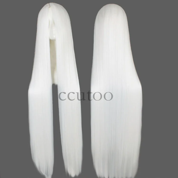 Resistência ao Calor Ccutoo 100 cm Preto e branco Longa Reta Parte Central Penteados Sintético Fibra Cosplay Completa Perucas Matar Qianmo 3 central sintético penteados fibra de resistência ao