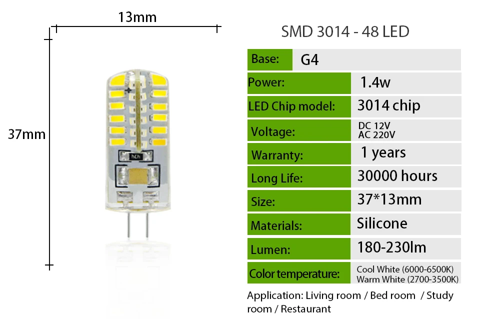 10 шт./лот KARWEN светодиодный светильник G4 3 Вт высокой мощности SMD3014 2835 DC 12 В AC 220 В белый/теплый белый светильник силиконовые люстры