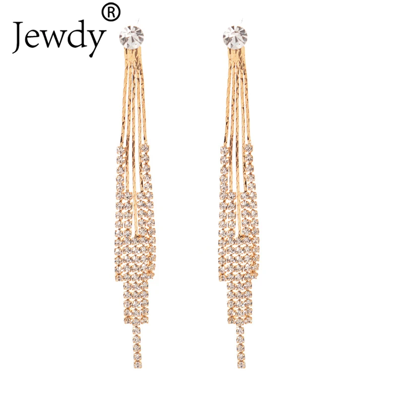 

Wedding Rhinestone Dangle Earrings Luxury Bride Jewelry Fashion Women Gold Silver Long Tassel Crystal Statement Earring Gift