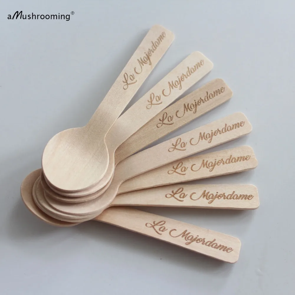 

x100 Customized Small Wooden Spoons Kids School Lunch Serving Spoons Personalized Engrave Birthday Dessert Cake Ice Cream Spoons