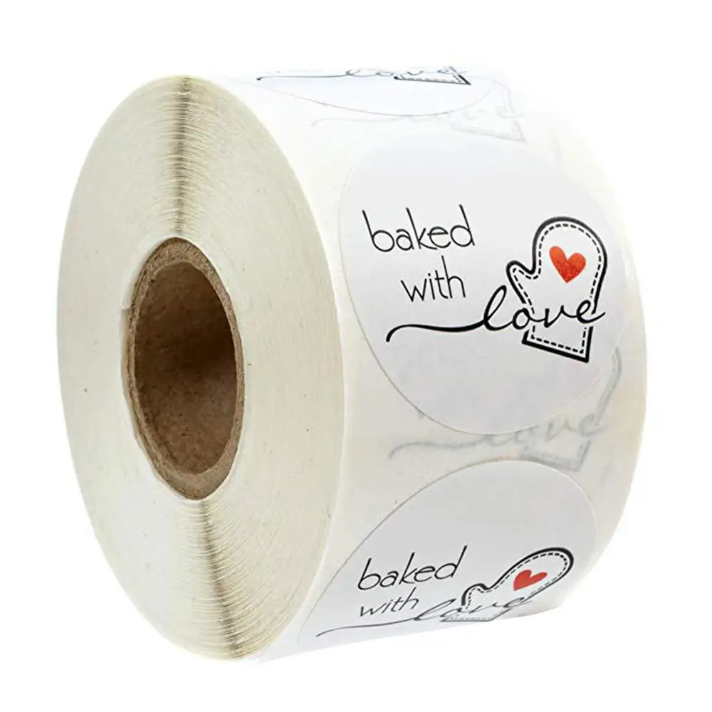 

500 Pcs Labels Natural Kraft Paper Round Baked with Love Stickers Seal Labels Roll Sticker Package Decorate Handmade Sticker