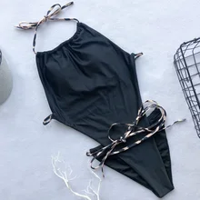 Новинка, женский леопардовый купальник, высокая горловина, Цельный купальник, женский купальник, Холтер, монокини, открытая спина, стринги, купальник, одежда для плавания