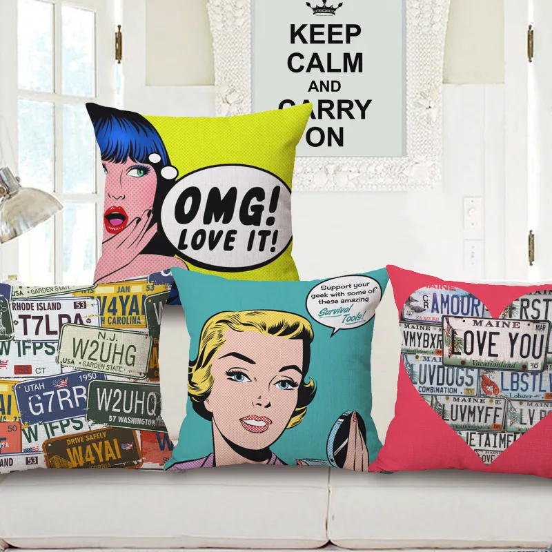 

ZXZXOON Cartoon Women Printed Square 18" Cotton Linen Throw Pillow Case Letter Picture Home Decorative Cushion Cover