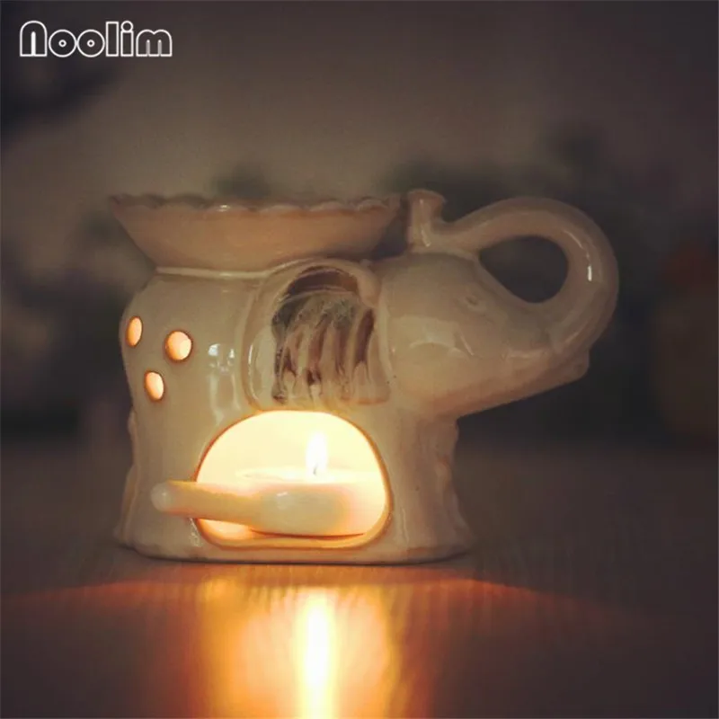 

White Porcelain Elephant LotusCeramic Aromatherapy Essential Oil Lamp Furnace Aroma Burner Aromatherapy SPA Supplies