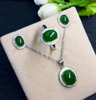 

Hetian Biyu Silver Inlay Set Jasper Drop Set j5#