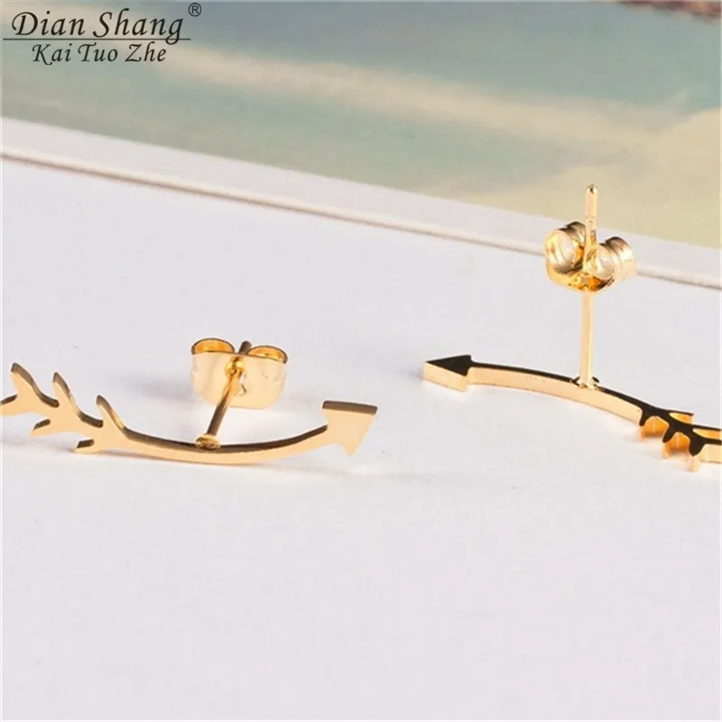 

Wholesale 10pairs Stainless Steel Thin Curved Arrow Stud Earrings For Women Trendy Jewelry Simple Modern Brincos Gold Charm Gift