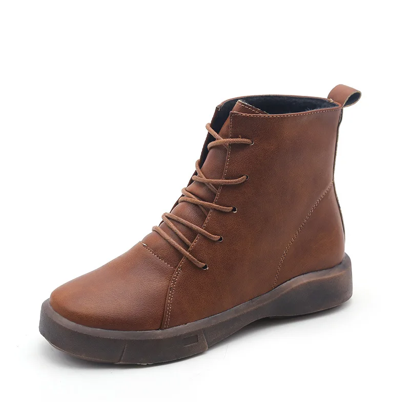 

2018 autumn new Korean version of the round head front tie flat-bottom comfortable ladies Martin boots army brown 1006
