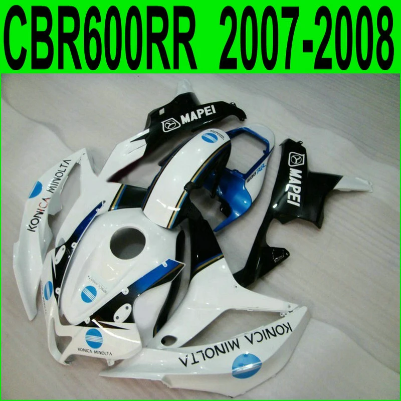 Новые горячие литья под давлением обтекателя комплект для Honda CBR600RR 07 08, черная, белая, синяя, Обтекатели CBR600RR 2007 2008 BY55
