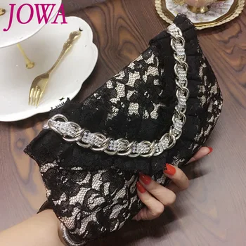 

2019 New Design Women's Evening Bags Ladies Diamond Lace Handbag Wedding Party Casual Clutch Black Chain Flap Pocket Night Purse