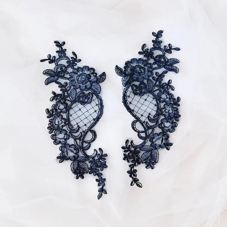 

1 Pair Ivory White Red Navy Blue Lace Applique Flower Sequin Lace Fabric Decoration For Sew On Cloth Accessories Costura Craft
