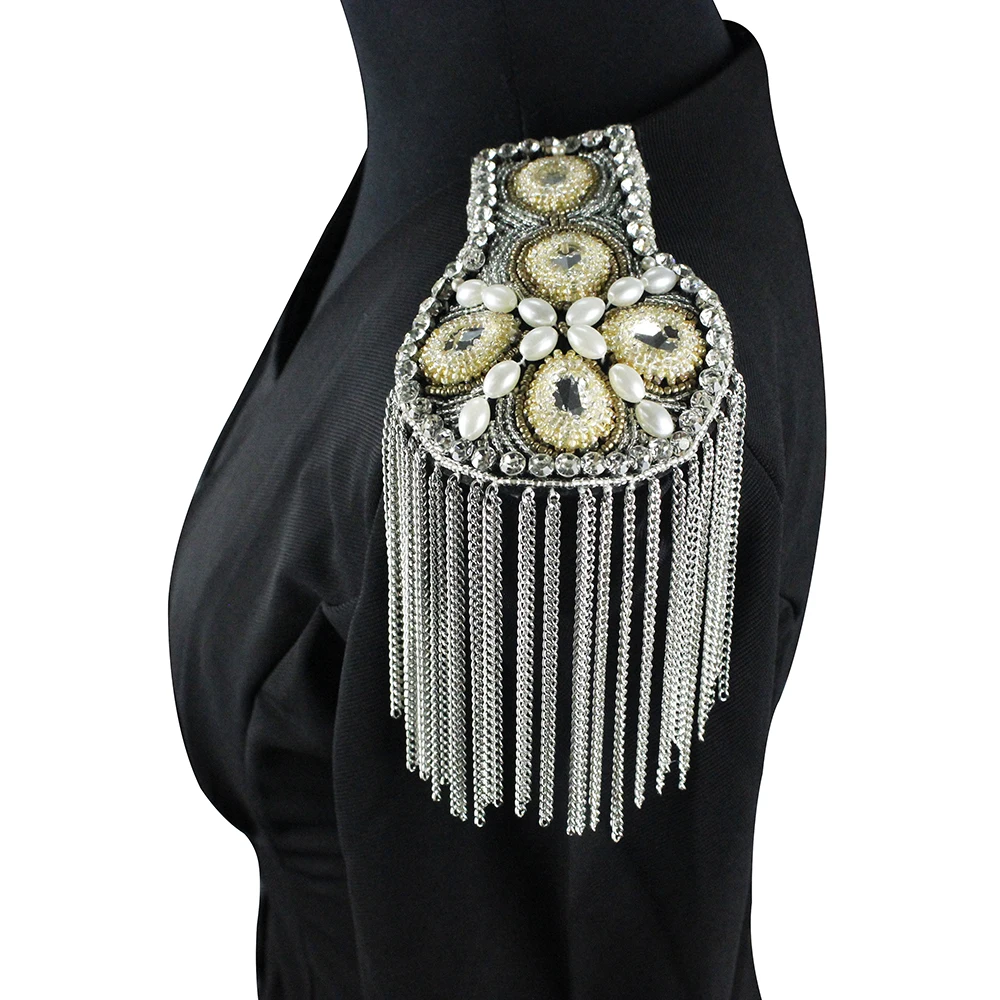 1pair Blazer Shoulder Beaded Tassel Chain Epaulet Punk Fringe Tassel shoulder Badge for Military