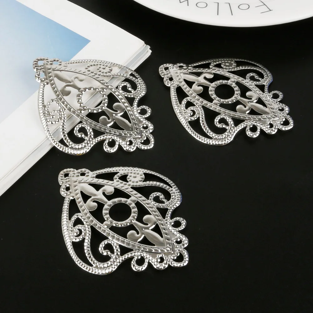 

5pcs Big Crown Filigree Wraps Flower Connectors Metal Crafts For Charms Pendants Jewelry Making Accessories DIY