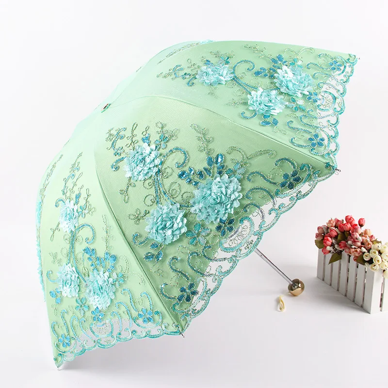 Tanie Składany Parasol deszcz kobiety elegancki koronkowy Parasol wiatroszczelny Parasol słoneczny Parasol deszcz parasole anty uv wodoodporny Parasol