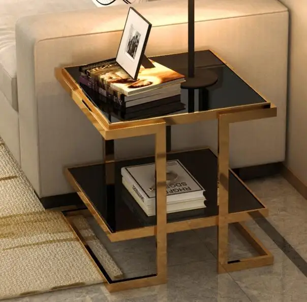 Simple modern sofa corner. Metal tempered glass multi-layer white edge table. Small tea table.. Simple modern sofa corner. Metal tempered glass multi-layer white edge table. Small tea table..