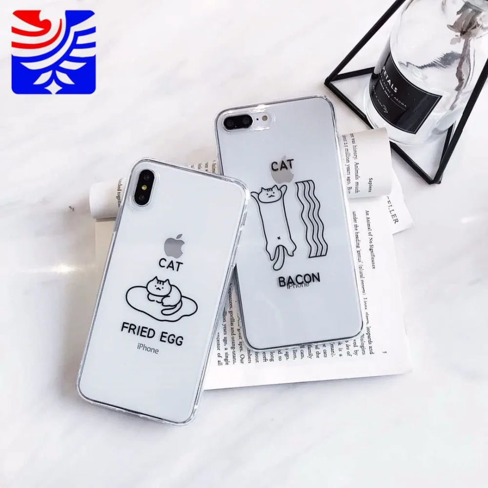 PEIPENG Simple transparent Cartoon cat phone case For iPhone 6 6s Plus X XS MAX XR 8 7 Plus lovely Protective Back Plastic Soft Cover Shockproof06