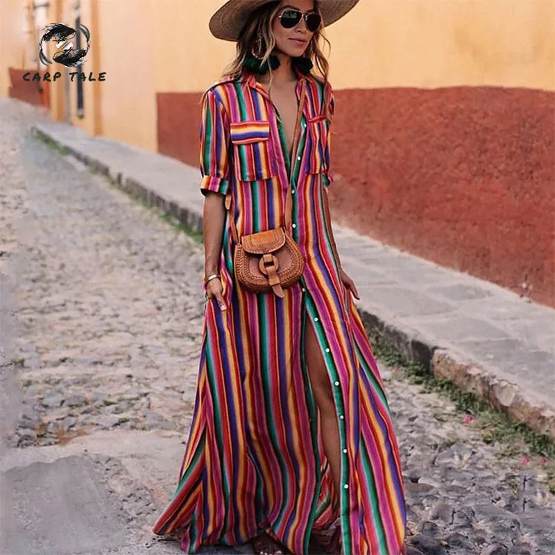 

Summer Clothes For Women Robe Long Sleeve V-Neck Printed Dress Fashion Spring Summer Sexy Boho Style Dress Slim Long Party Dress