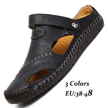 Мужские летние сандалии из натуральной кожи; дышащие шлепанцы; европейские размеры 38-48