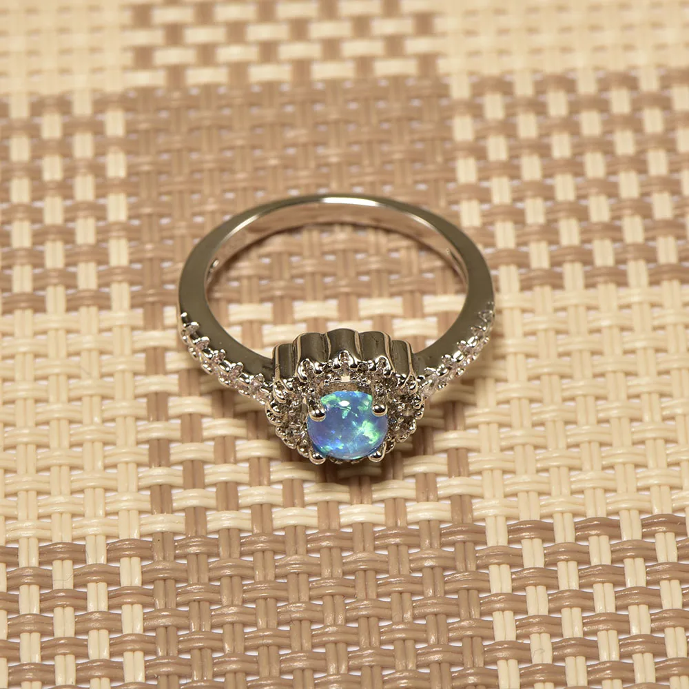 Женское кольцо из серебра 925 пробы с голубым опалом|ring size|ring size 5crystal ring |