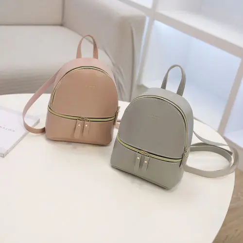 

2019 New Women PU Leather Zipper Backpacks Mini Travel School Bag Sweet Gift Feature Small Belt Solid Backpacks