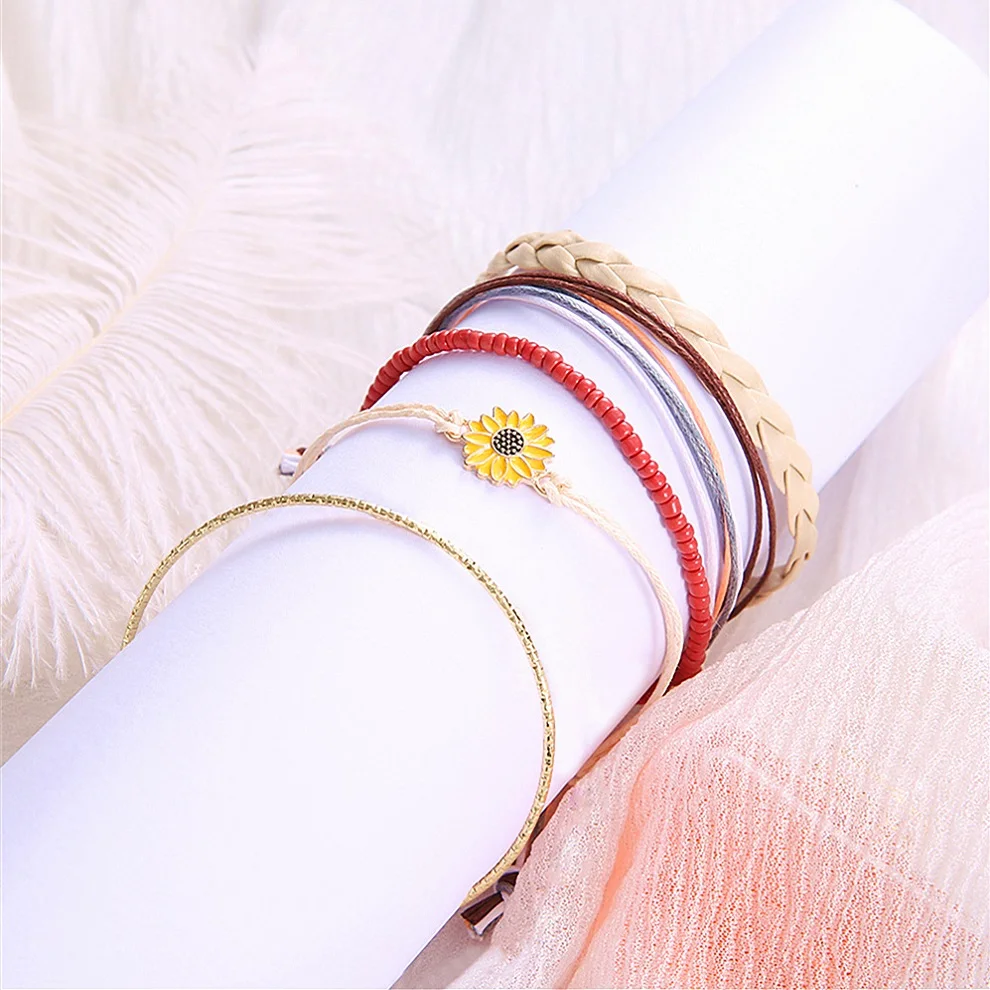 5 шт./компл. Boho Кожаные Веревки красные маленькие бисерные маргаритки золотистые