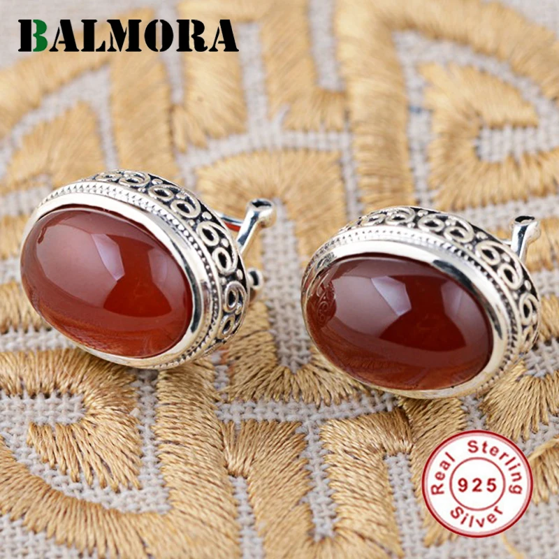 

BALMORA 925 Sterling Silver Oval Earrings for Women Gift Red Earrings Fashion Elegant Sterling Silver Jewelry Brincos MN30721
