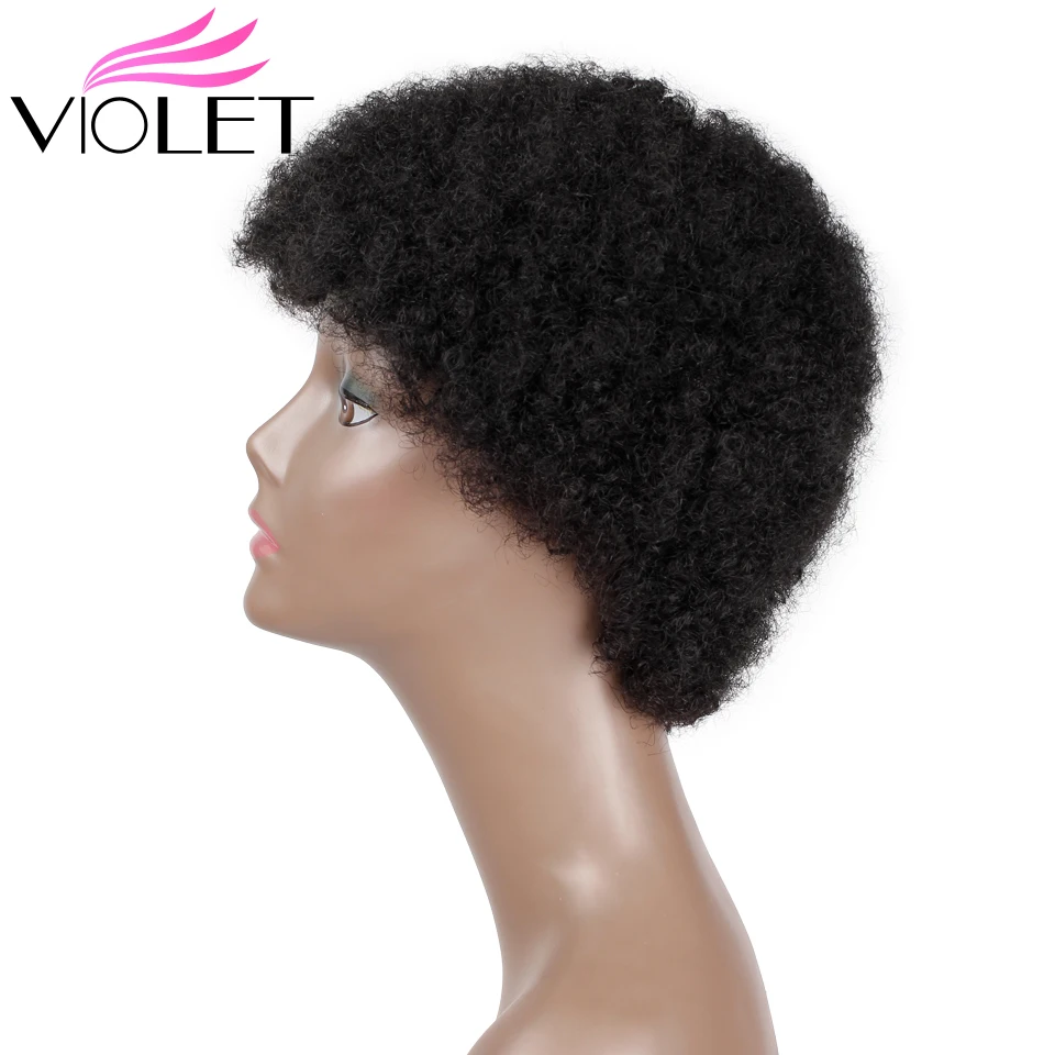 VIOLET Brazilian Short Curly Wig Middle Ratio 4 Inch Non-Remy Short Human Wig for Black Women 100% Human Hair Wig Natural Color